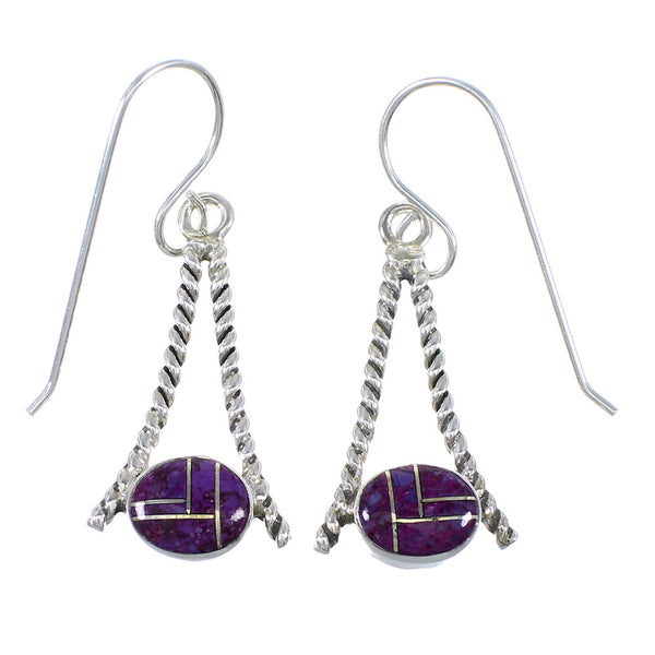 Magenta Turquoise Authentic Sterling Silver Southwest Hook Dangle Earrings RX67364